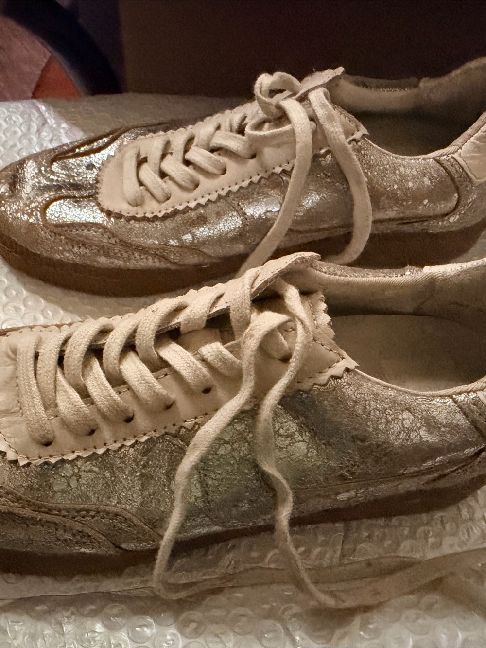 Dolce Vita Metallic Gold Low-Top Sneaker with Cream Accents - Picture 6 of 7